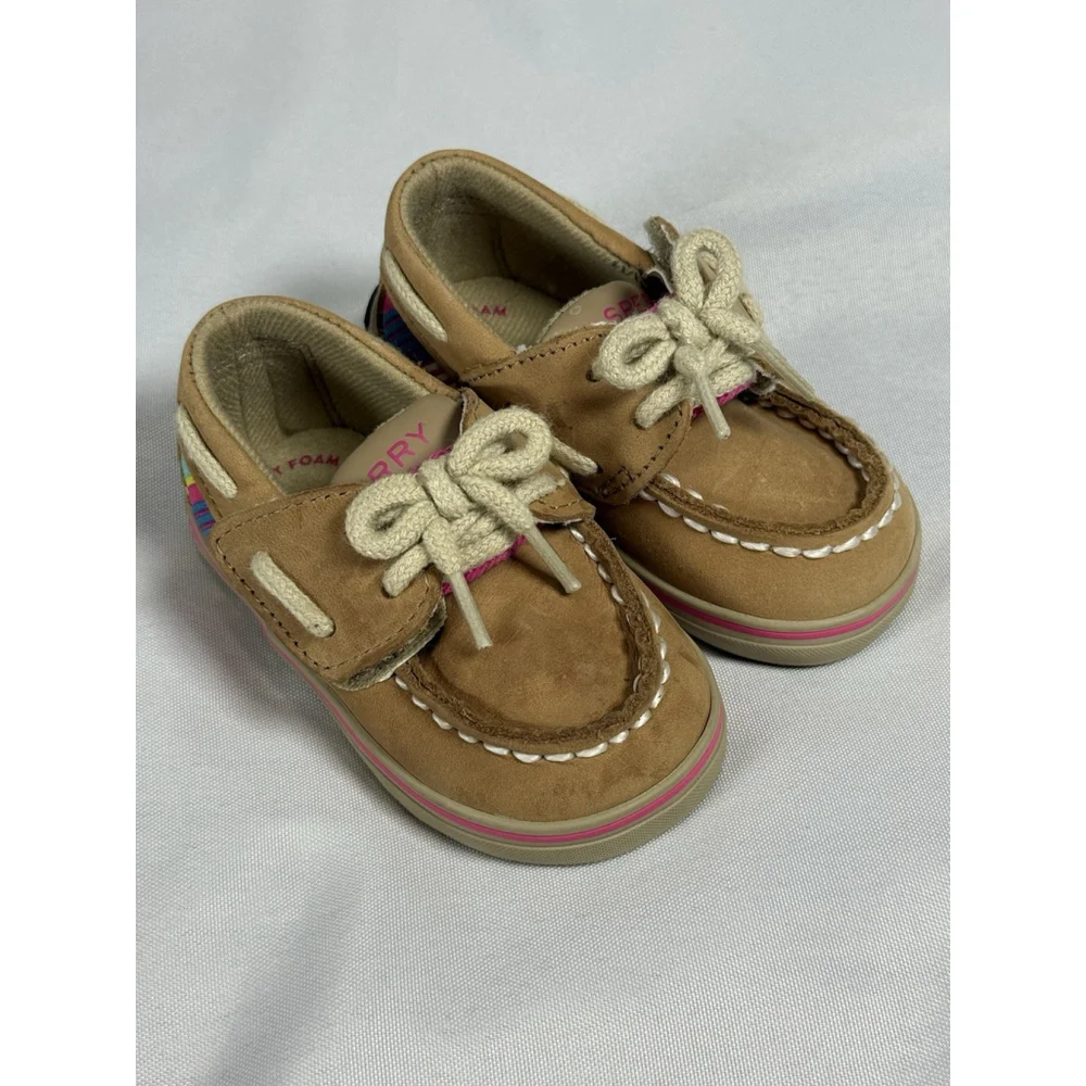 Sperry Top-Siders Intrepid Crib Jr. Pink & Teal Striped Fabric Infant 3M Leather